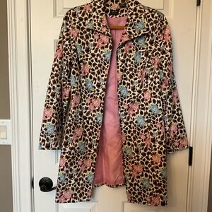 Nicole Miller Multicolor Floral Leopard Trench Coat Knee Length Size 12